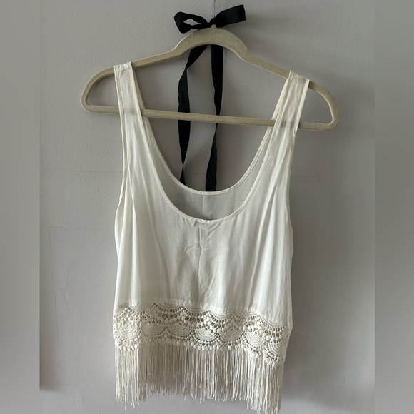 White airy Forever21 top with fringe! - Picture 2 of 3